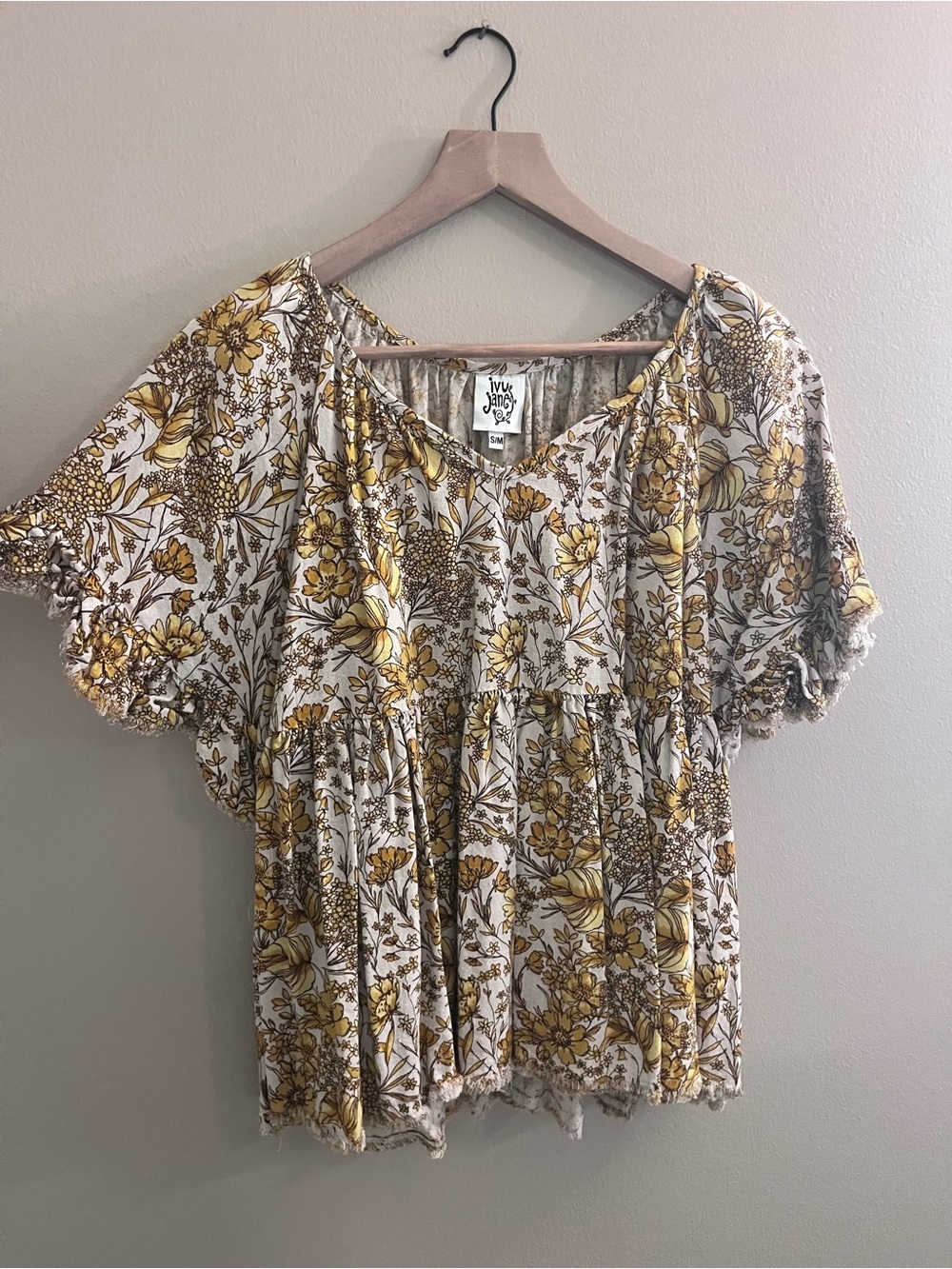 ivy jane Cream Floral Peasant Tunic with Mustard Accents